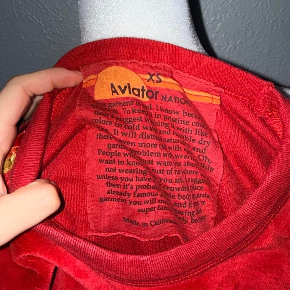 Aviator Nation Velvet Stripe Classic Sweatshirt Relaxed Size XS Red‎ - Picture 4 of 4